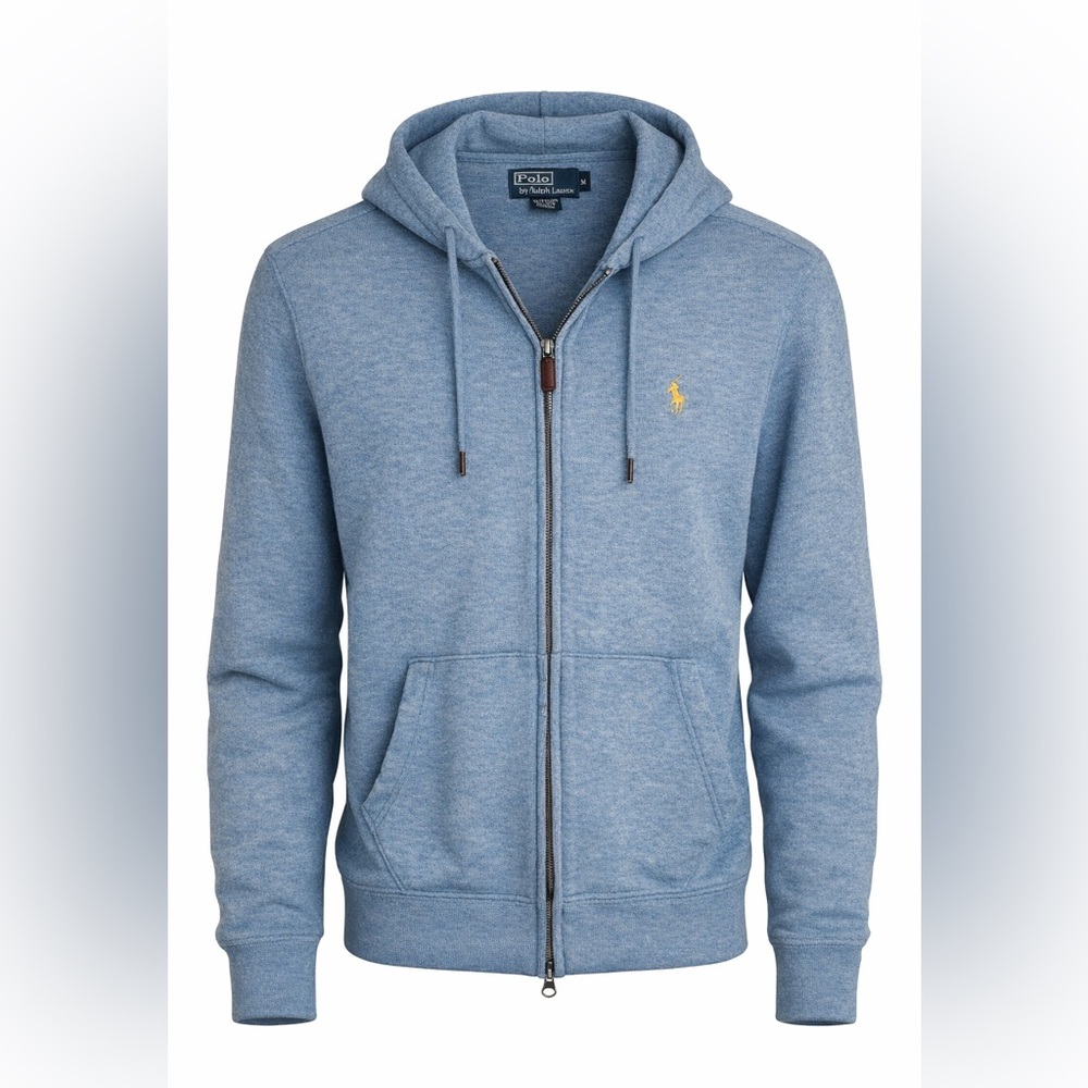 Polo Ralph Lauren Blue Full Zip Hoodie Sweater | Cotton Knit | Size M